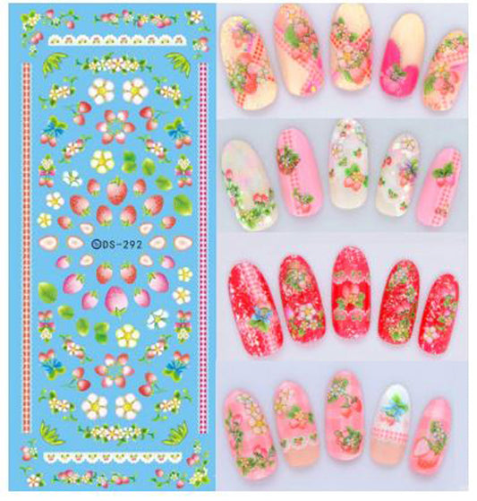 Strawberry + Flowers Nail Decals