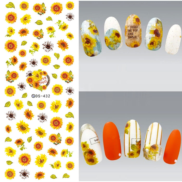 Décalcomanies à l'eau pour ongles à motif de tournesol