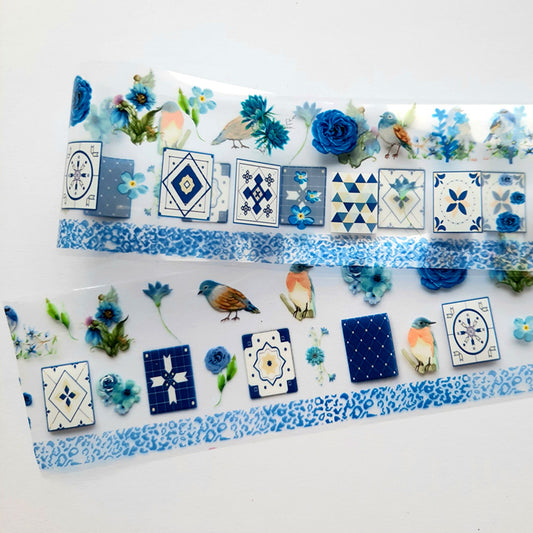 Blue Tiles, Birds + Flowers Nail Foil