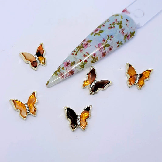 Lot de 4 breloques pour ongles en forme de papillon et d'écaille de tortue