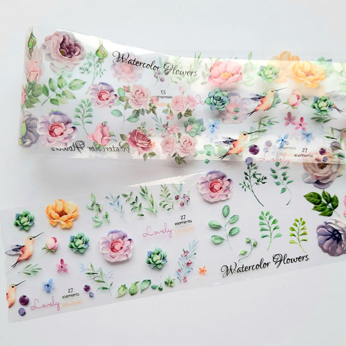 Pastel Watercolour Flowers + Birds Nail Foil